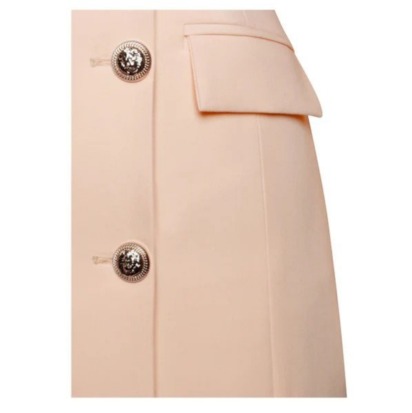 Elaine Illusion: Blush Pink Crepe Blazer Dress w/ White Collar L - Picture 3 of 6